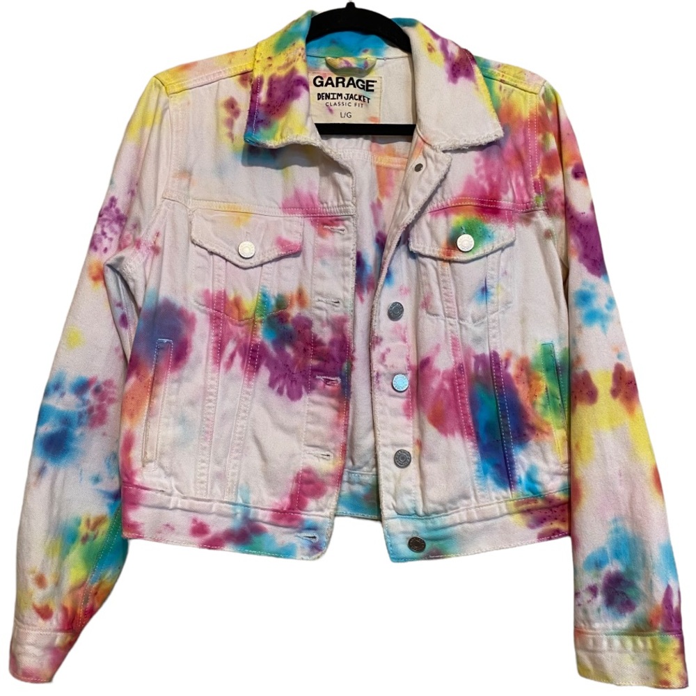 Garage Tie-dye Classic Fit White Cotton Denim Jacket